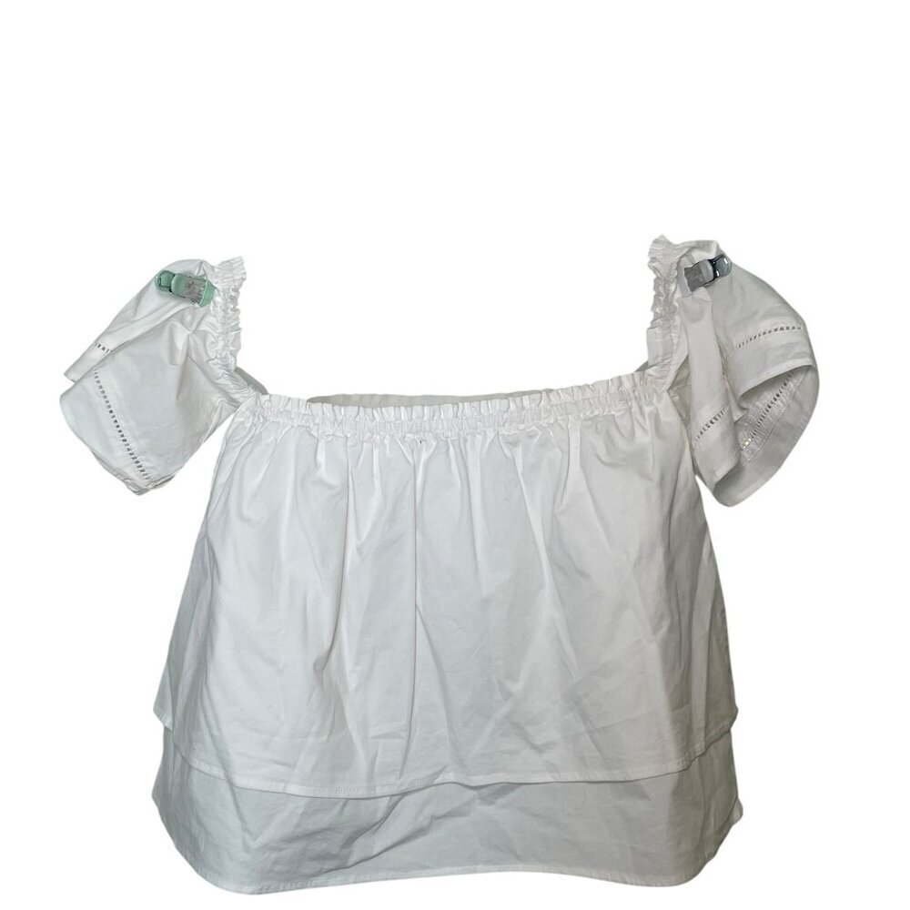 Shinestar White Off Shoulder Crop Top Tiered Short Sleeve Size Medium - Picture 6 of 6
